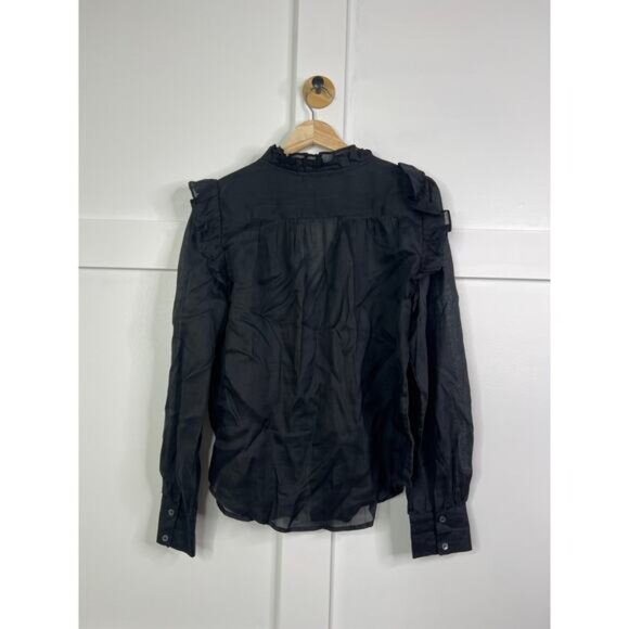 NEW Frame Lauren Ruffled Long Sleeve Button Down Black Sheer Blouse Top - Picture 6 of 7